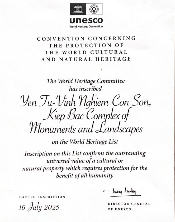 Chứng nhận UNESCO 2025